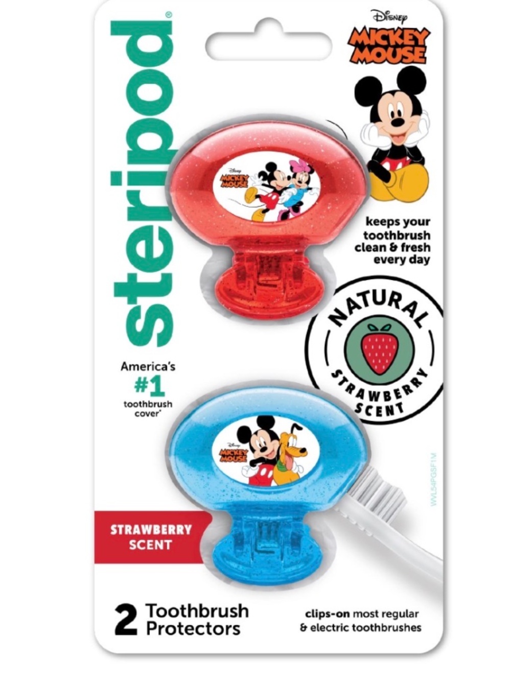 Steripod Kids Clip-On Toothbrush Protector, Mickey Mouse, Strawberry Scent